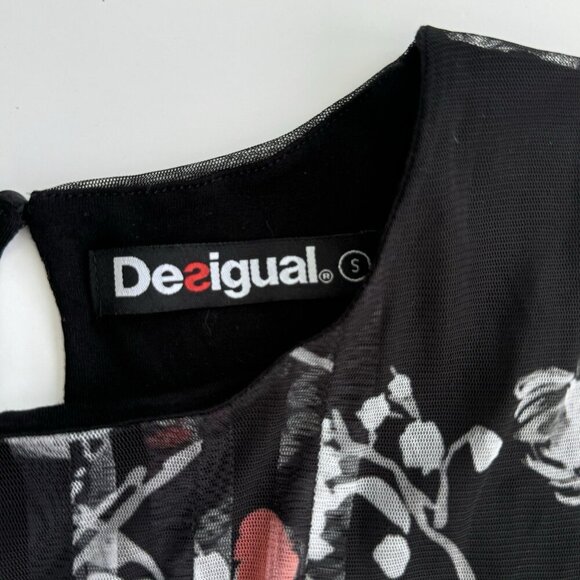 Desigual women's Top Sheer Embellished Rhinestones Floral Black Small - Picture 7 of 16